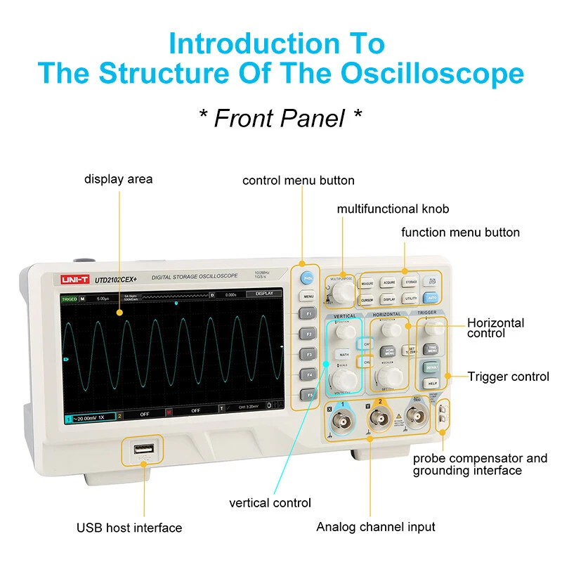 UNI-T UTD2102CEX+ Digital Storage Oscilloscope 2CH 100Mhz 1GSa/s Depth 64kpts U - Image 2 of 4