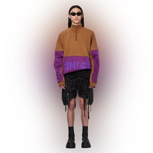 Brain dead / sinister screw overlay half zip fleece sweatshirt