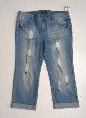 Forever 21 Plus Size Women's Cropped Boyfriend Jeans Sz 14 Distressed NWT 