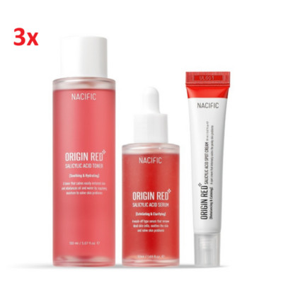 3 x NACIFIC Origin Red Salicylic Acid 3-Piece Set (Toner + Spot cream + Serum)