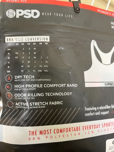 PSD Womens Everyday Sports Bra Red Black Split Bandana Racerback Size Medium New - Picture 9 of 10