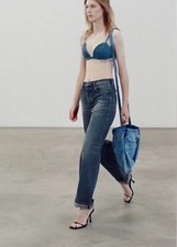 Zara ZW loose fit Stone Washed Denim jeans blue Sz Us 2 6840/063