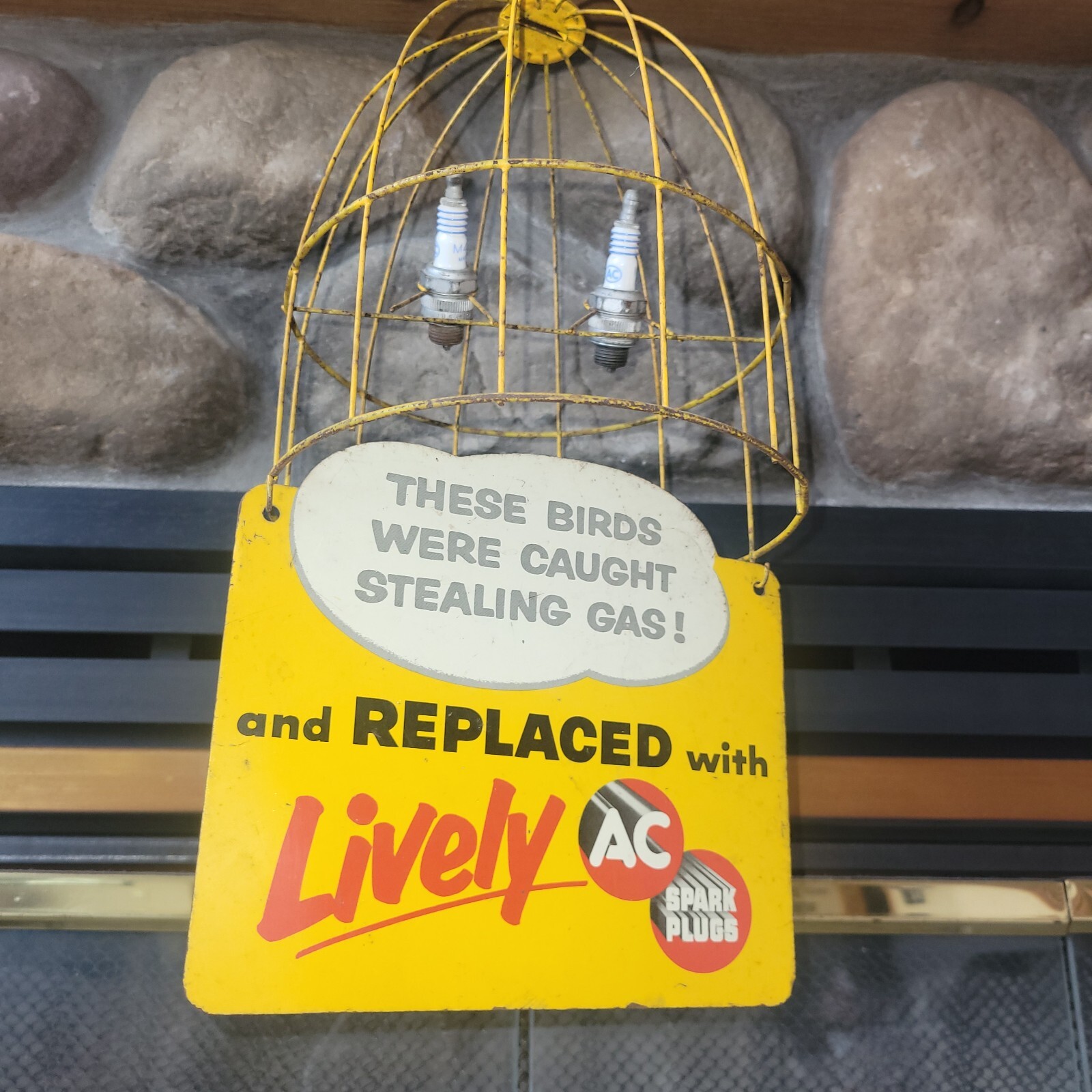 Rare AC Spark Plug bird cage display / sign eBay