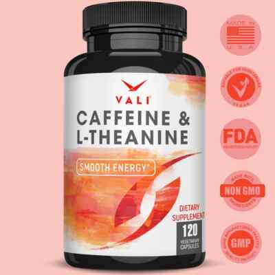 VALI Caffeine & L-Theanine Smooth Focused Energy Supplement, 120 Veg Caps