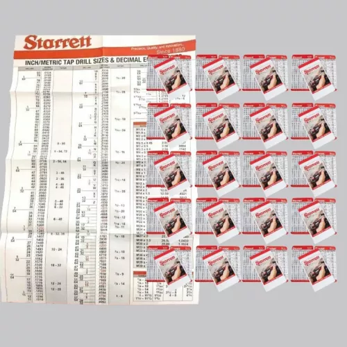 Starrett Wall Chart 25”x39” and 20 Tap/Drill & Metric Equivalent Pocket Cards