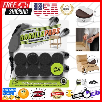 GorillaPads 1 Inch Black Non-Slip Pads - 16 Count Floor Protectors for Furniture