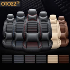 Leather Car 5 Seat Cover Bottom Back Cushion Universal w/ Neck Lumbar Pillows