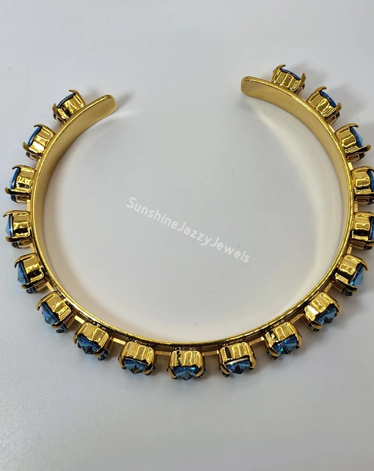 Brazalete chapado en oro con piedras aguamarina cristal Swarovski m/w; marzo Foto 3 de 3