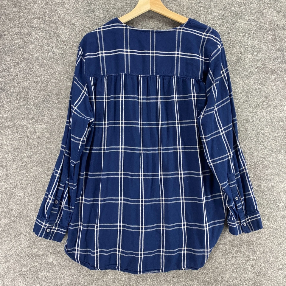 Nine West Blouse Women XXL Blue Plaid Long Sleeve Round Neck Cotton Breathable - Image 2 of 4