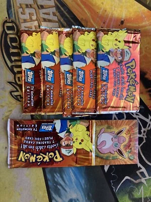 (1)Sealed Booster Pack 5th Print Black Logo Smooth Holo Topps Animation Series 1 - Image 1 of 4