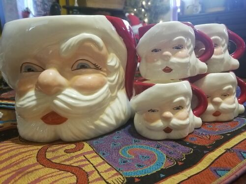 Rare Vintage 1953 Porcelain Santa Jar W/4 Matching  Hot Coco Cups - Picture 1 of 9