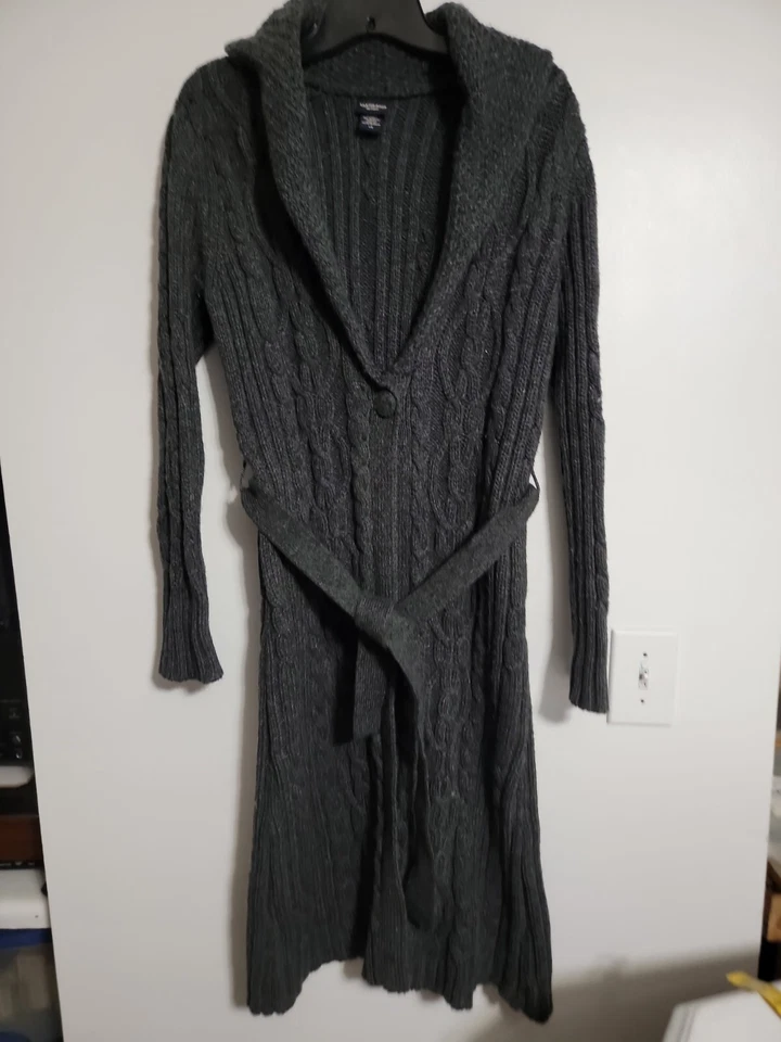 Cárdigan suéter Canyon River Blues para mujer tejido abierto liso talla grande gris Foto 2 de 4