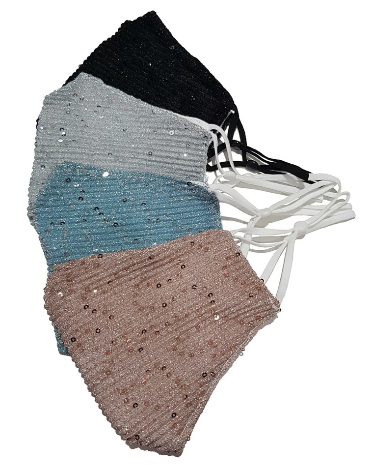 Womens Ladies Kids Glitter Sequin Reusable Adjustable Fashion Face Mask - Image 2 of 2