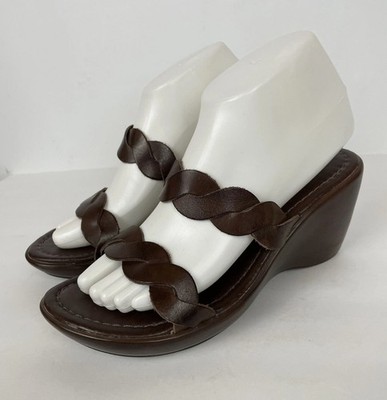 Predictions Brown Leather Braided Wedge Slide-On Sandals Womens Sz 7 Brazil Made