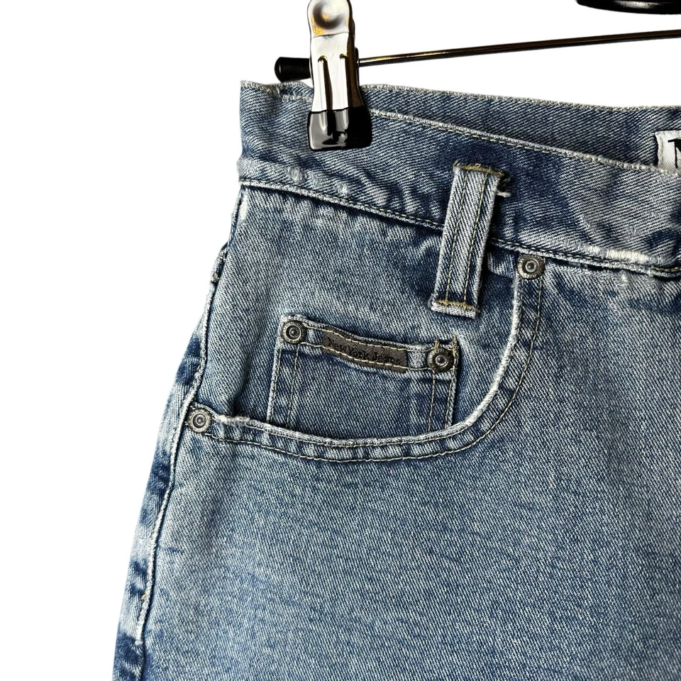 Pantalones Cortos Vaqueros NY Vintage Años 90 Cintura Alta Dobladillo Enrollado Algodón Envejecido Denim Talla 4 Foto 3 de 4