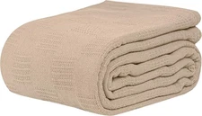 Linteum Textile Hospital Thermal SNAGLESS Spread Blanket, 74"x100", Taupe 