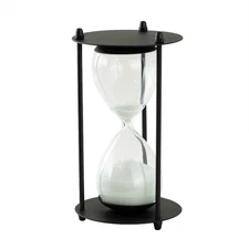Decorative Black Metal and Glass Tabletop Hourglass with White Sand