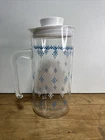 Vintage Pyrex Blue Snowflake Garland Glass Carafe Drink Pitcher + Original Lid