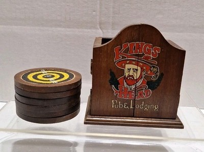Vntg Mini Dart Board/Coasters/4 Mini Darts/Kings Head Pub & Lodging/NOT COMPLETE