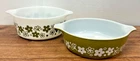 2 Pyrex Spring Blossom/Crazy Daisy Vtg 471/472 6.25” Round Green Dishes No Lids