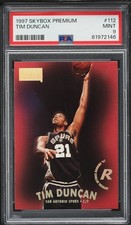 1997 Skybox Premium BkB Card #112 Tim Duncan San Antonio Spurs ROOKIE RC PSA 9. rookie card picture