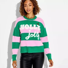 Women's Holly Jolly Festive Graphic Sweater - Multicolor Striped M