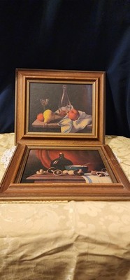 Mid-Century Still Art Paintings Fruit And Wine CRAFTED BY FRANKLIN FRAME 