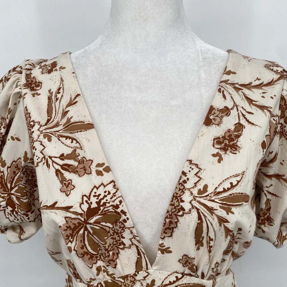 Abercrombie & Fitch Dress Womens Small Brown Floral Puff Sleeve Maxi Babydoll - Image 2 of 4