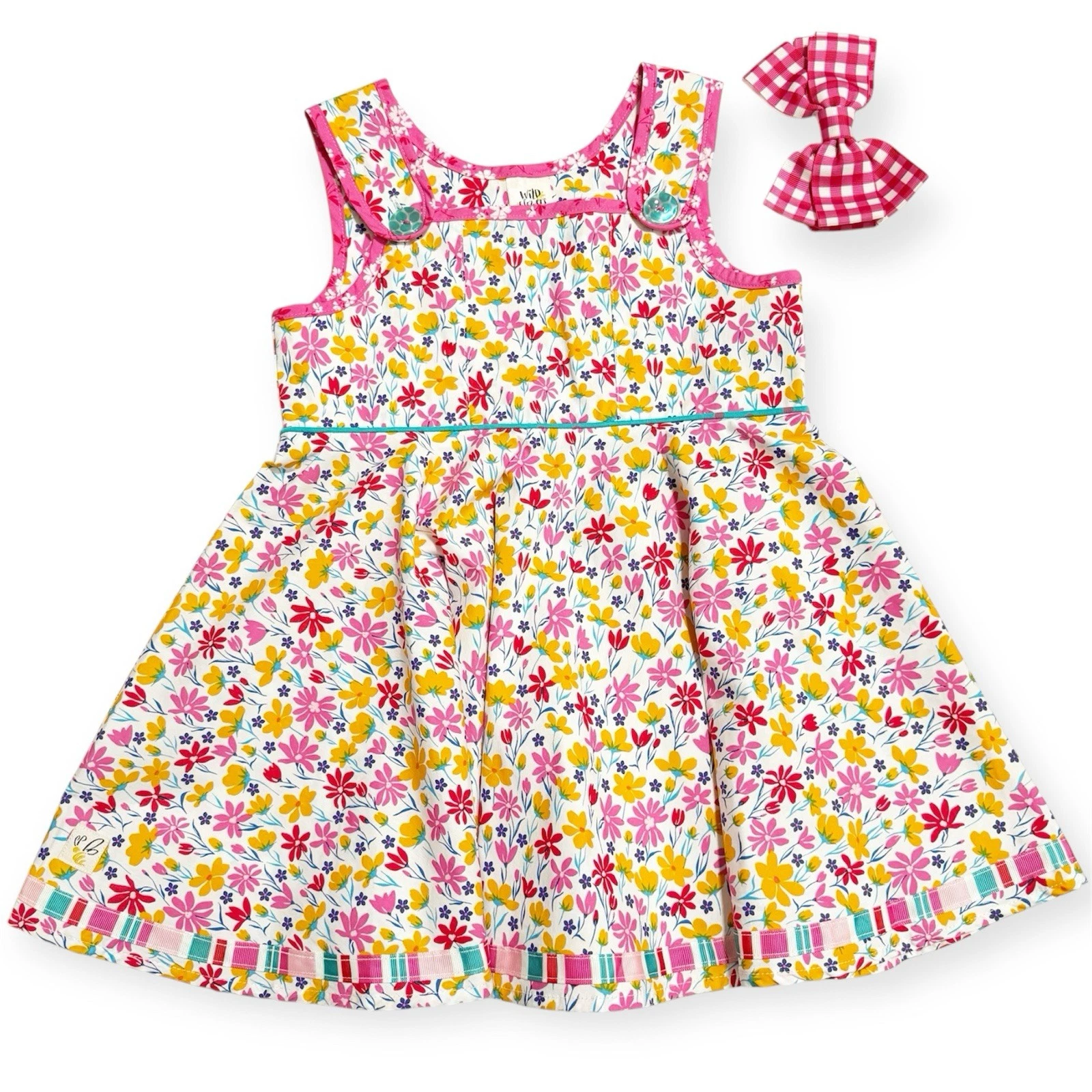 Wildflowers Floral Tunic Gingham Bow 2 Piece Set Size 6