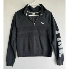 Victoria's Secret PINK Half Zip Sweatshirt XS Dark Gray Logo Pullover