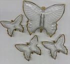 Lot 4 Vintage Jeanette Glass Butterfly Shaped Trinket Dishes Gold Trim READ