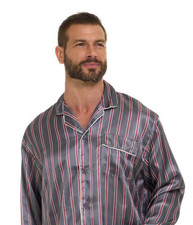 Mens Silk Satin Pajamas -PJ Set GREY STRIPE  ''5 DAY DELIVERY - USA Seller