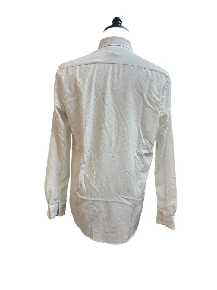 Camisa de vestir Report Collection para hombre mediana blanca punteada 4 vías elástica calce ajustado Foto 2 de 4