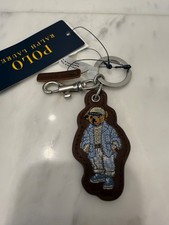 NEW Polo Ralph Lauren COASTAL BEAR - LEATHER Key Ring Keychain - BROWN