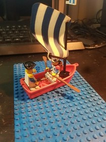Lego Pirates Rock Island Refuge 6273 Red Boat Blue Sail Cloth Year 1991 