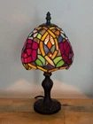 Vintage Tiffany Style Table Lamp Stained Rose Shade Stained Glass 12 Inches
