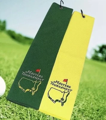 2 Pack - Green And Yellow Augusta Masters Embroidered Golf Towel With Clips ANGC