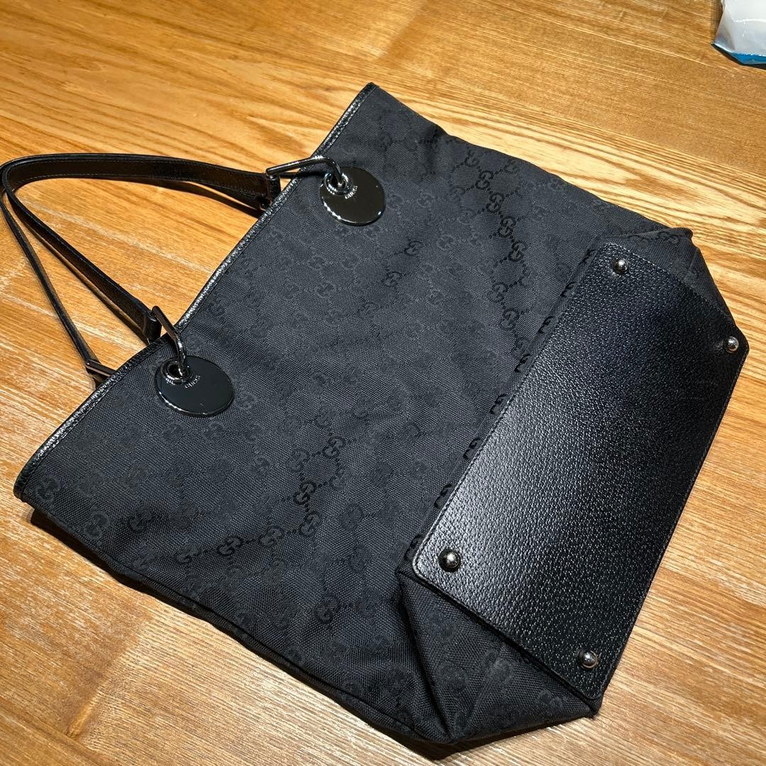 GUCCI Canvas Tote Bag Women Black Silver Hardware Durable Authentic thumbnail 17