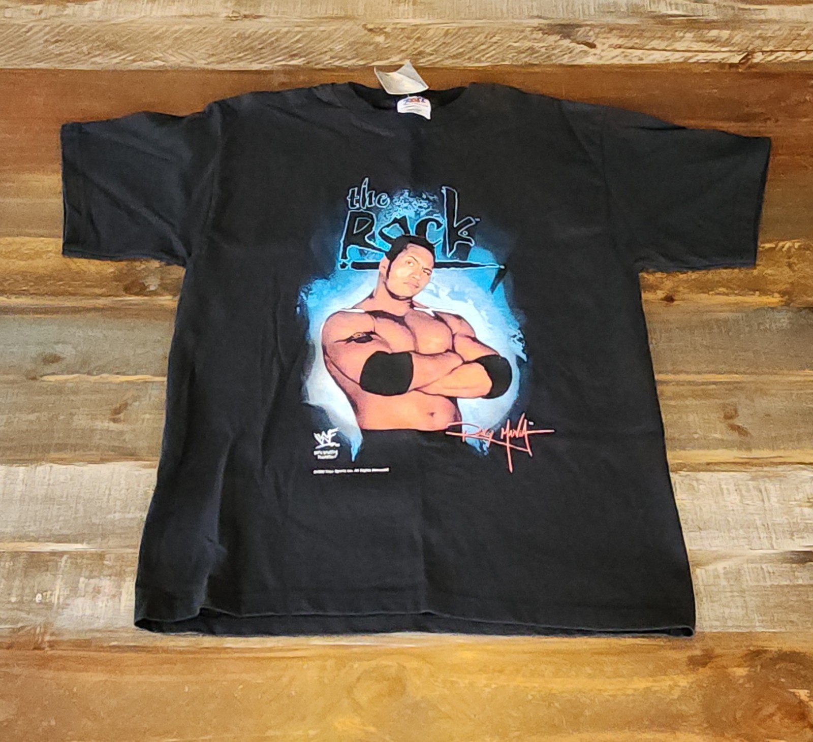 アーメッド・ジョンソン　Tシャツ　WWF時代の旧ロゴ　WWE Lサイズ Vintage WWF The Rock Tshirt Layin The Smack Down Mens Small Youth
