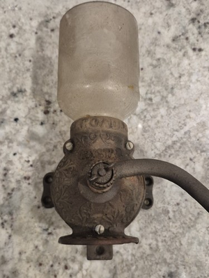 #ad crystal arcade coffee grinder antique cast iron wall mount vintage kitchenware $49.98