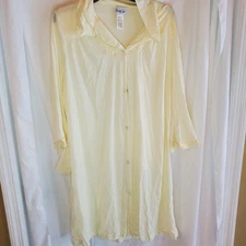 VANITY FAIR Women's Large Yellow NYLON Nightgown Robe Button Front Pockets VTG