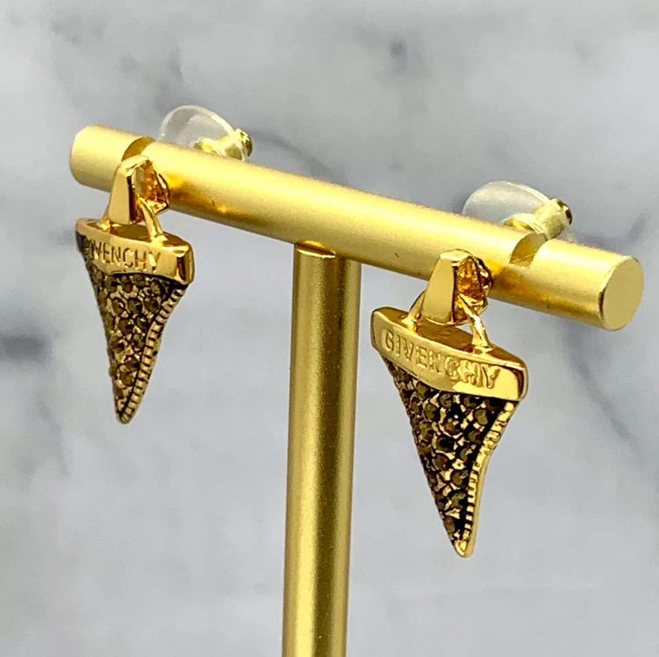 Auténticos Pendientes GIVENCHY Diente de Tiburón Estrás - USADOS / KQ4591 Foto 3 de 4