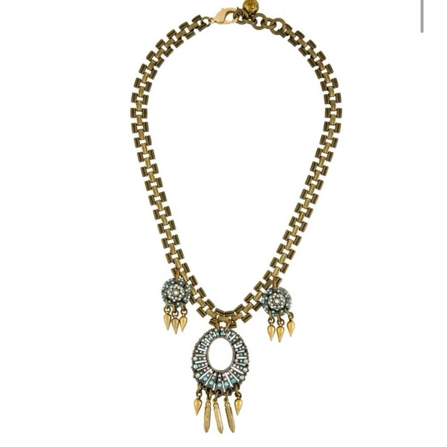 Collar Grueso Cristal Azul Firmado por Diseñador Lulu Frost Tono Dorado Foto 2 de 4