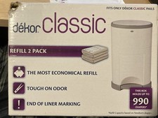 DEKOR CLASSIC DIAPER PAIL REFILLS 2 PACK HOLDS UP TO 990 DIAPERS SEE PHOTOS