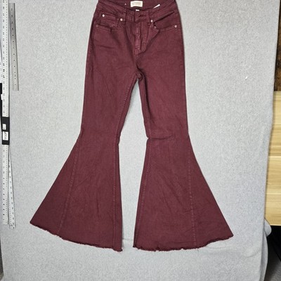 Shyanne Women Pants 26W X 32L Wine Twill Western Flared Raw Hem 32''