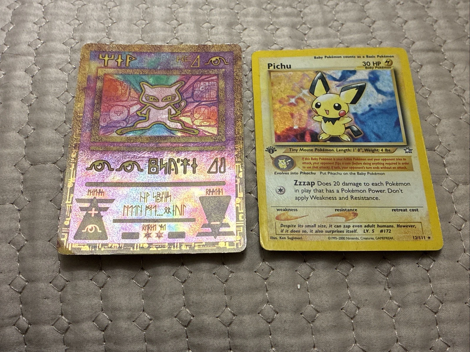 Rare Vintage Ancient Mew and 1st edition Pichu Pokémon cards Good condition