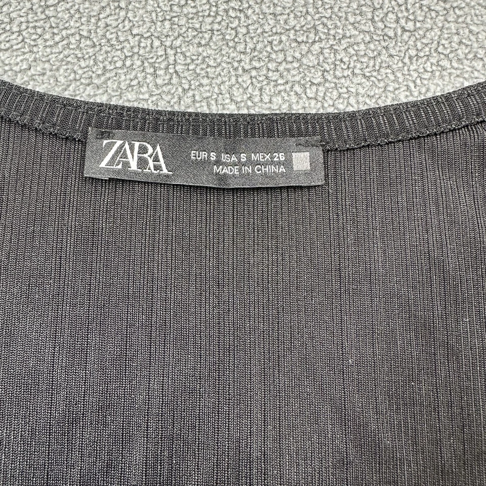 Bodysuit Zara S Feminino Preto Pena Embelezado Manga Longa Contorno Esculpido Novo sem etiquetas - Imagem 3 de 4