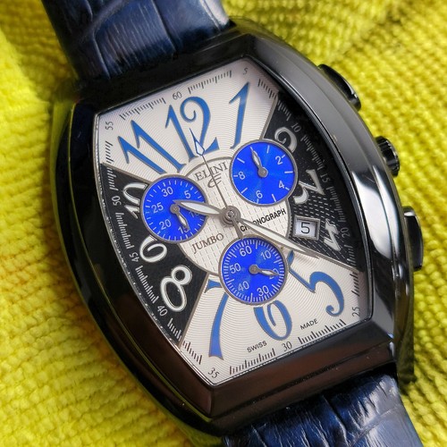 RARE ELINI JUMBO BAROKAS CHRONOGRAPH QUARTZ SWISS MADE MEN'S WATCH NEW BATTERY - Picture 2 of 11