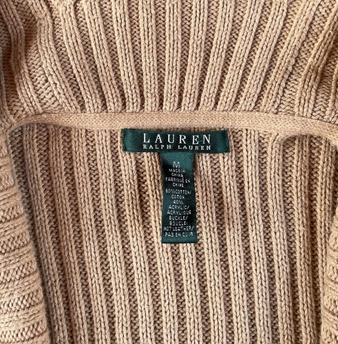 Women's RALPH LAUREN Brown Sleeveless Cable Knit Collared Sweater w/ Buckle MED - Picture 4 of 5