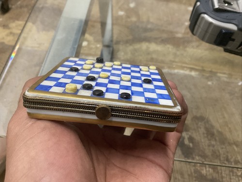 Vintage Limoges Peint Main Checker Board Trinket Box - Picture 8 of 19